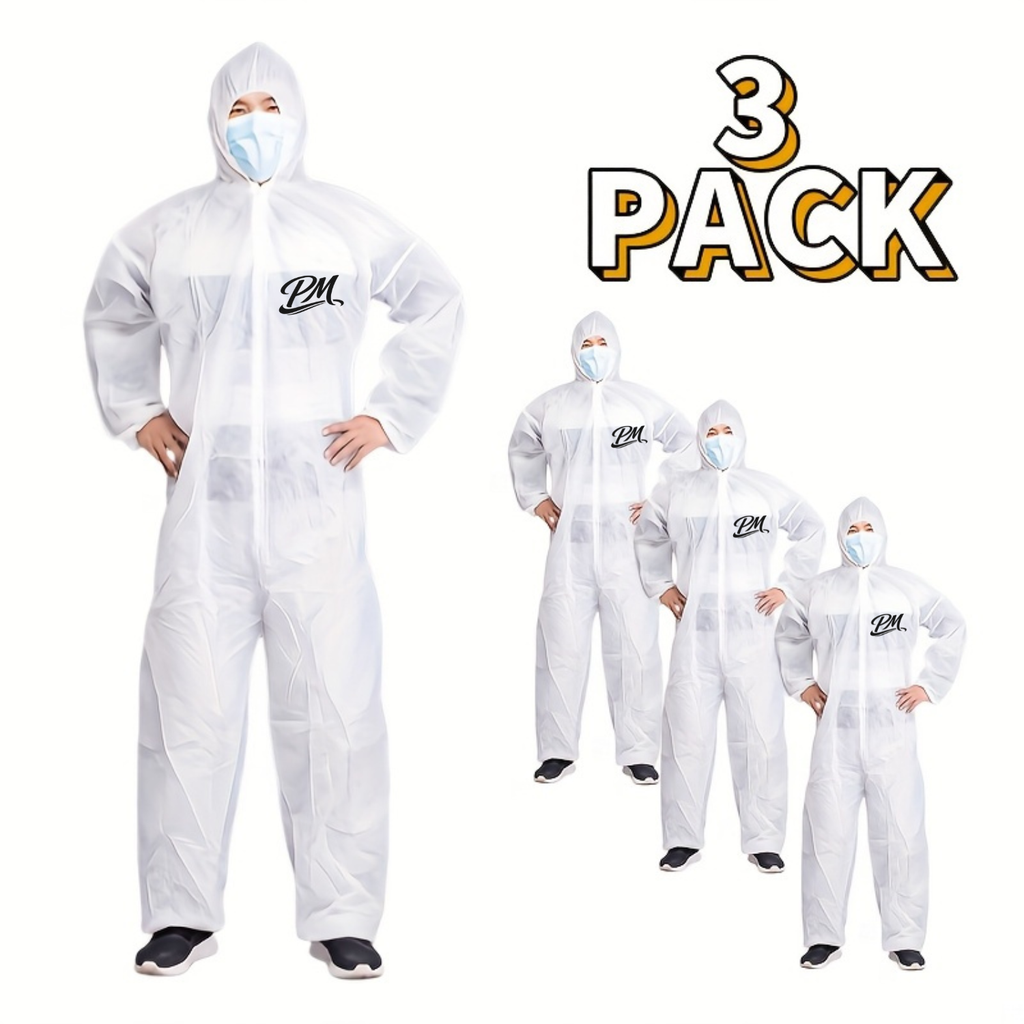 Set of 3 White Disposable Coveralls – Hooded, 40g, Protective
