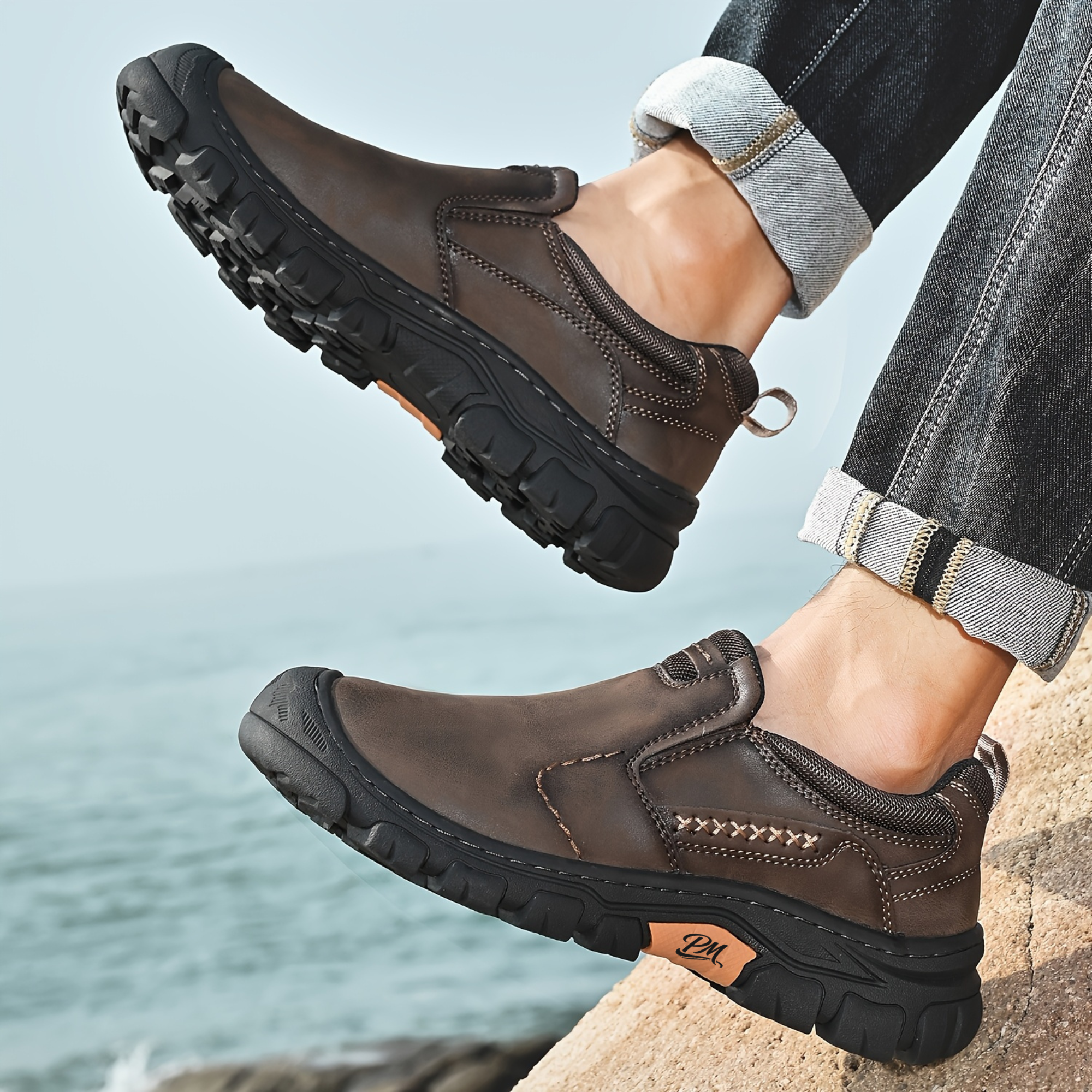 Men’s Anti-Slip Hiking Shoes – Slip-On, Thick Sole