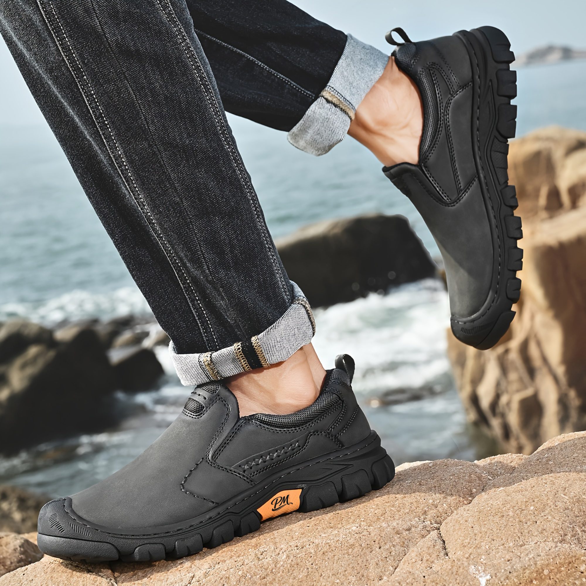 Men’s Anti-Slip Hiking Shoes – Slip-On, Thick Sole