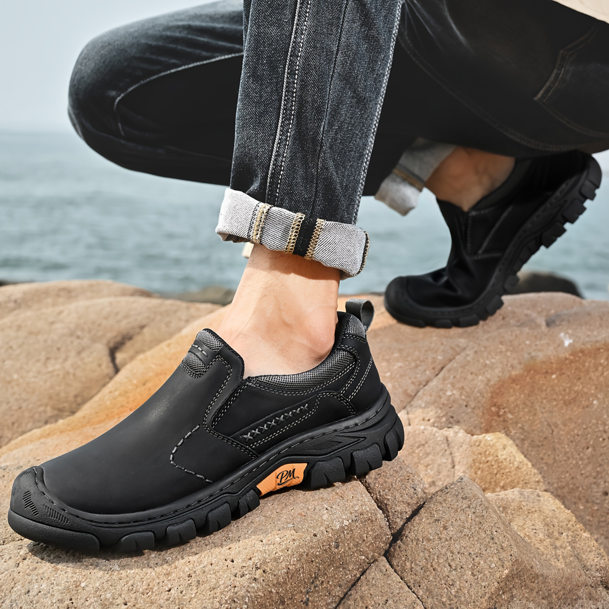 Men’s Anti-Slip Hiking Shoes – Slip-On, Thick Sole