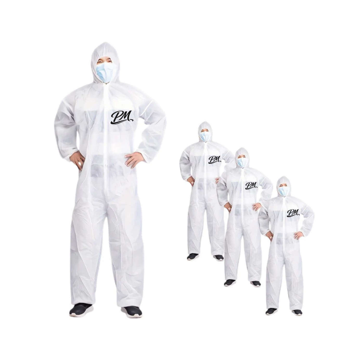 Set of 3 White Disposable Coveralls – Hooded, 40g, Protective