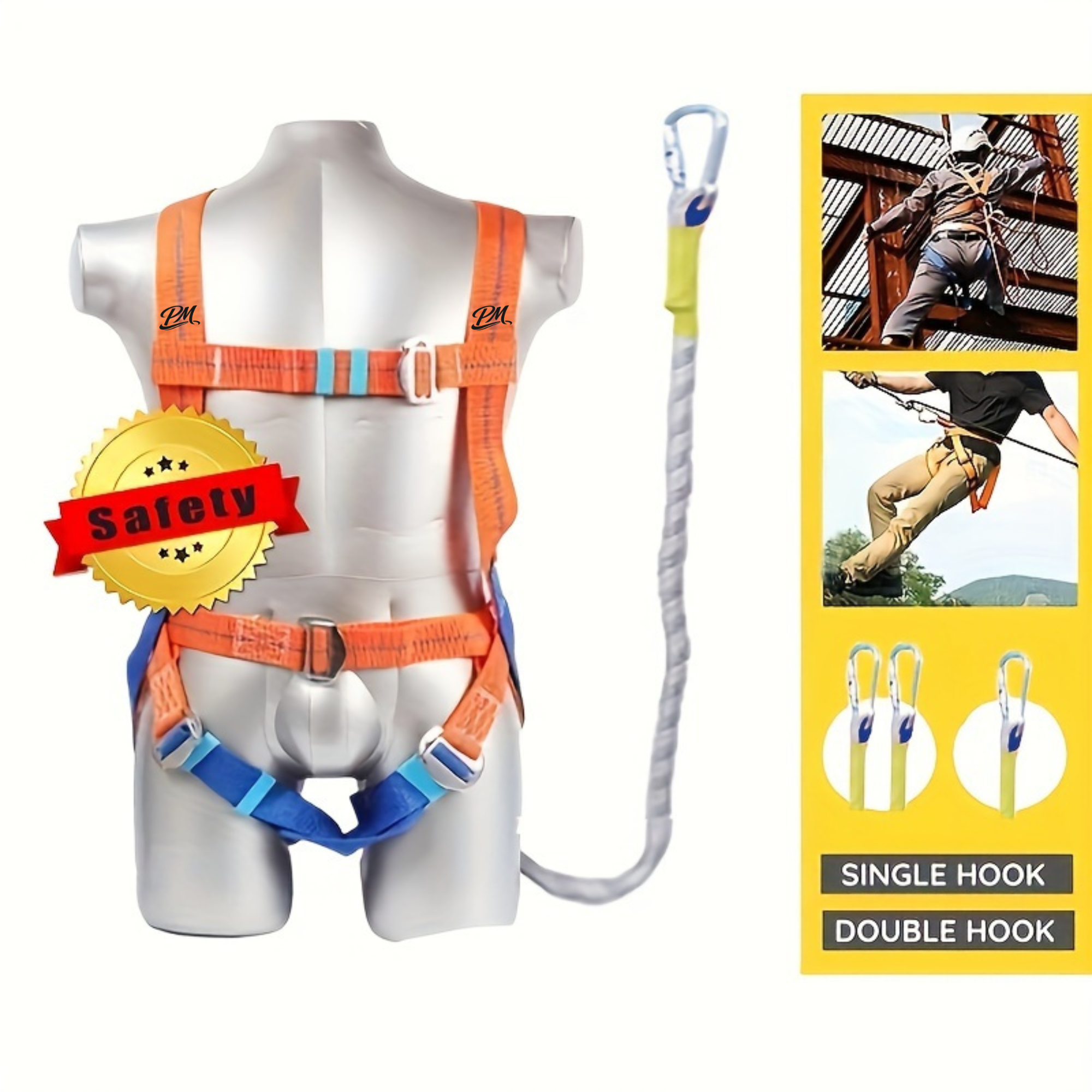 Full Body Safety Harness – Polyamide Lanyard, Single/Double Hook