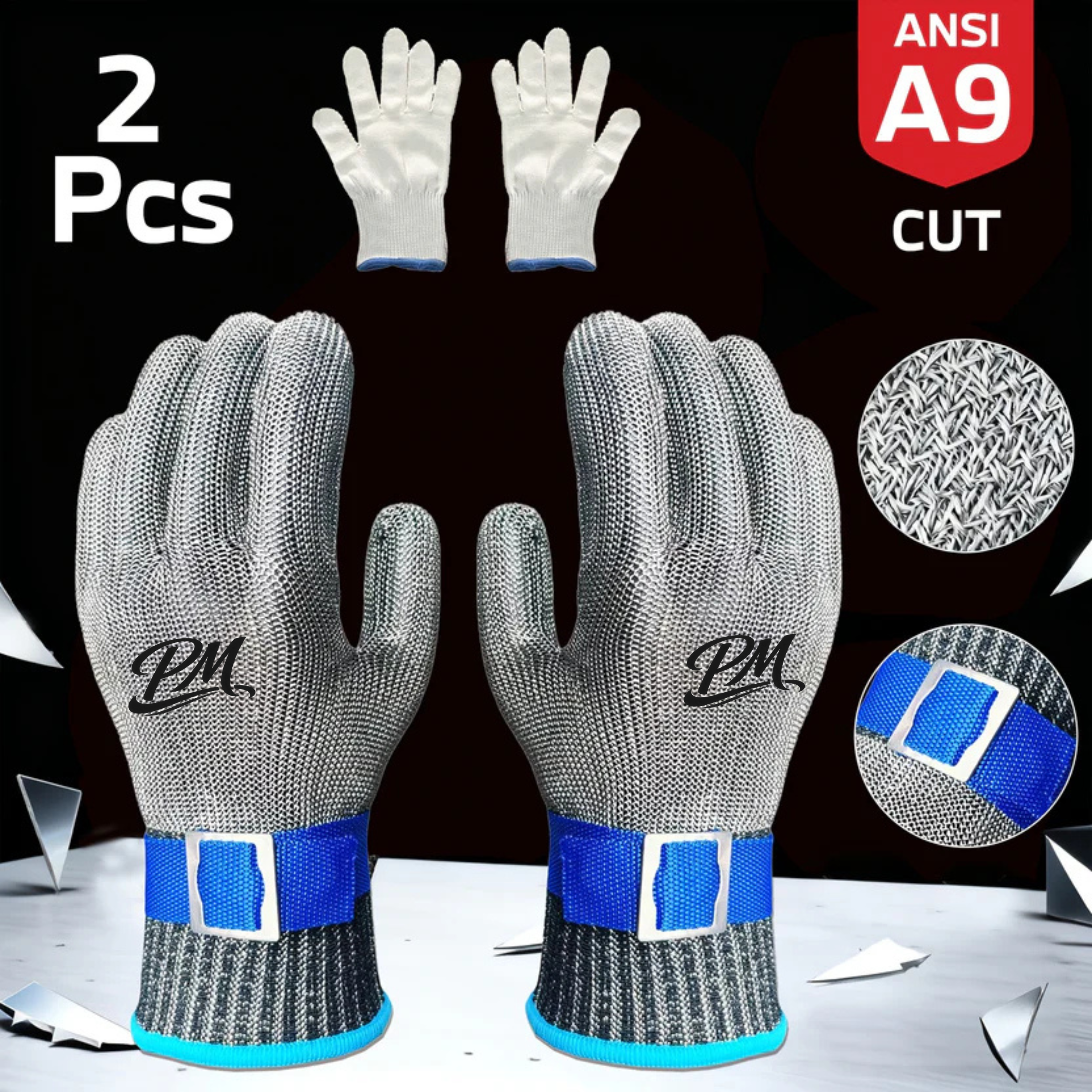 Level 9 Cut-Resistant Gloves – Stainless Steel Mesh, Adjustable Wrist
