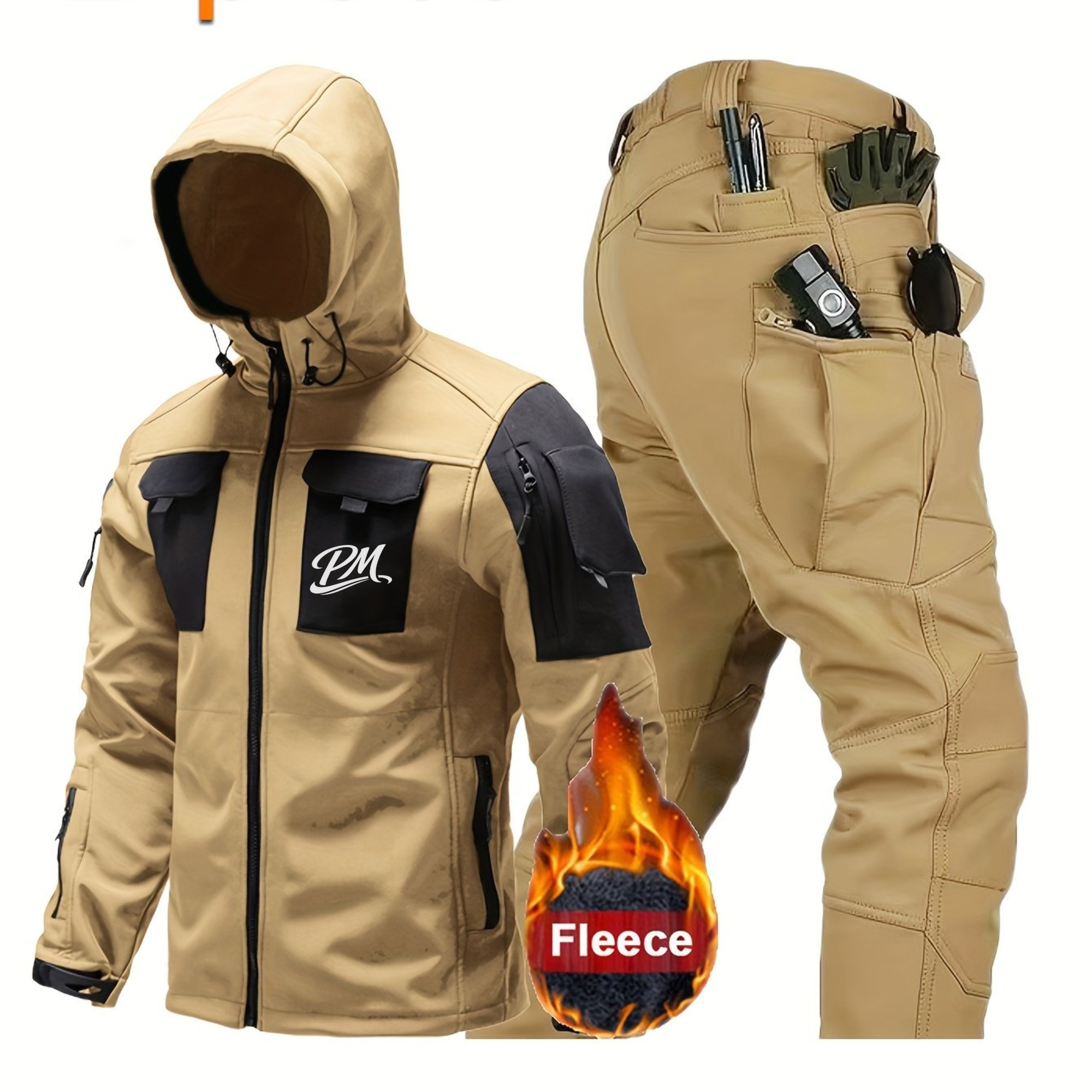 Men’s Winter Outdoor Gear Set – Windproof Jacket & Cargo Pants