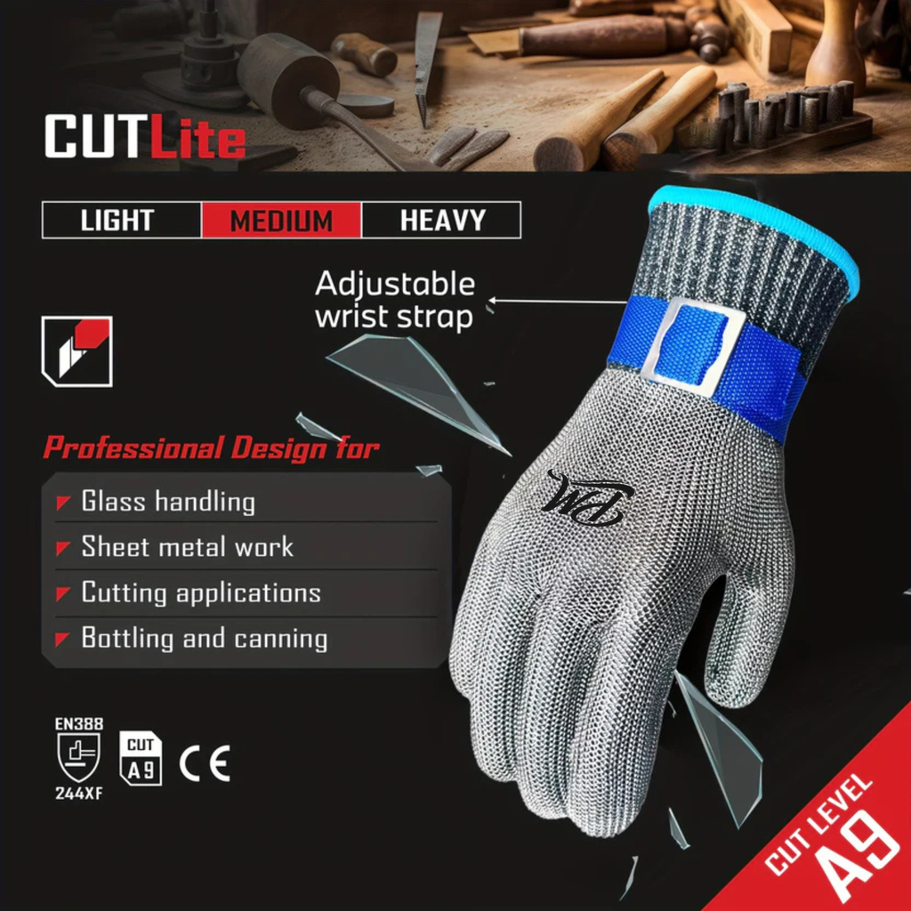Level 9 Cut-Resistant Gloves – Stainless Steel Mesh, Adjustable Wrist