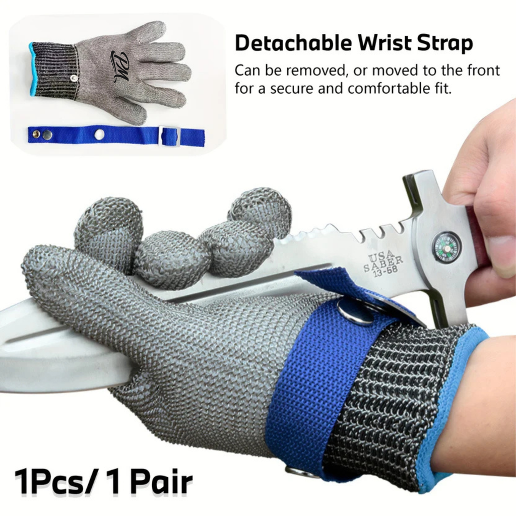 Level 9 Cut-Resistant Gloves – Stainless Steel Mesh, Adjustable Wrist