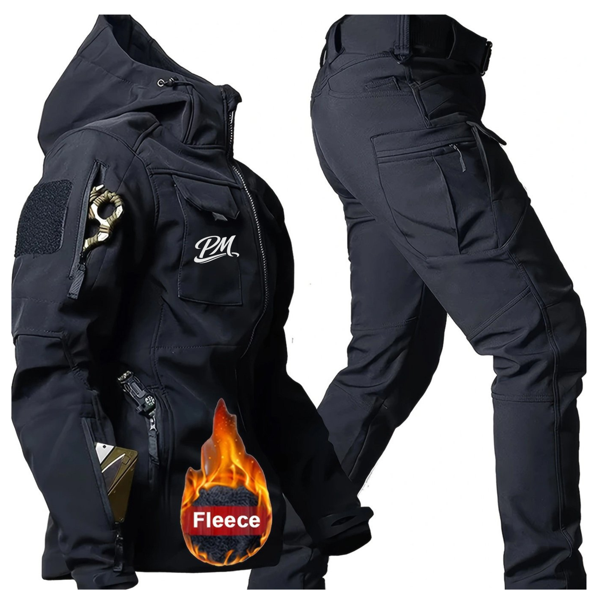 Men’s Winter Outdoor Gear Set – Windproof Jacket & Cargo Pants