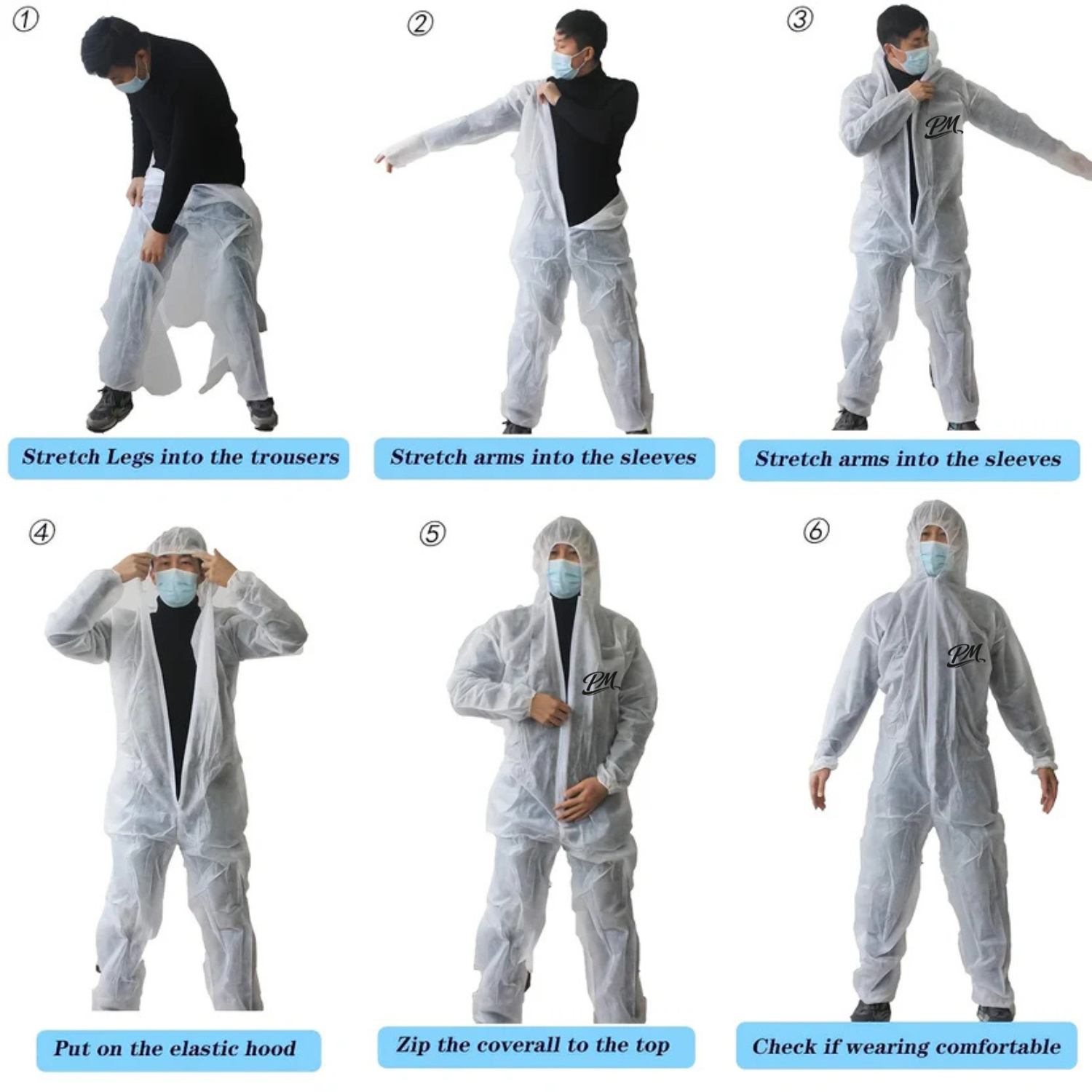 Set of 3 White Disposable Coveralls – Hooded, 40g, Protective