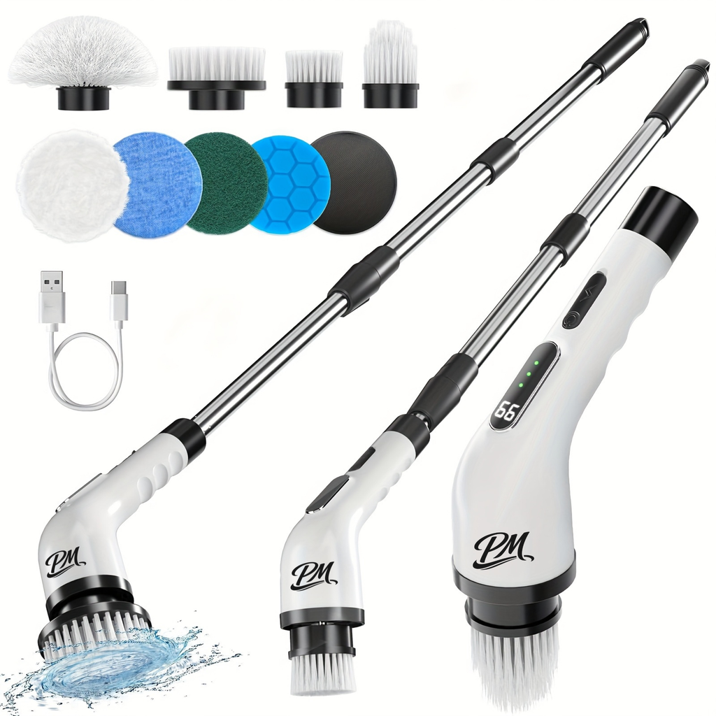 8pcs Cordless Electric Scrubber – Heavy-Duty Tile & Bathroom Cleaner