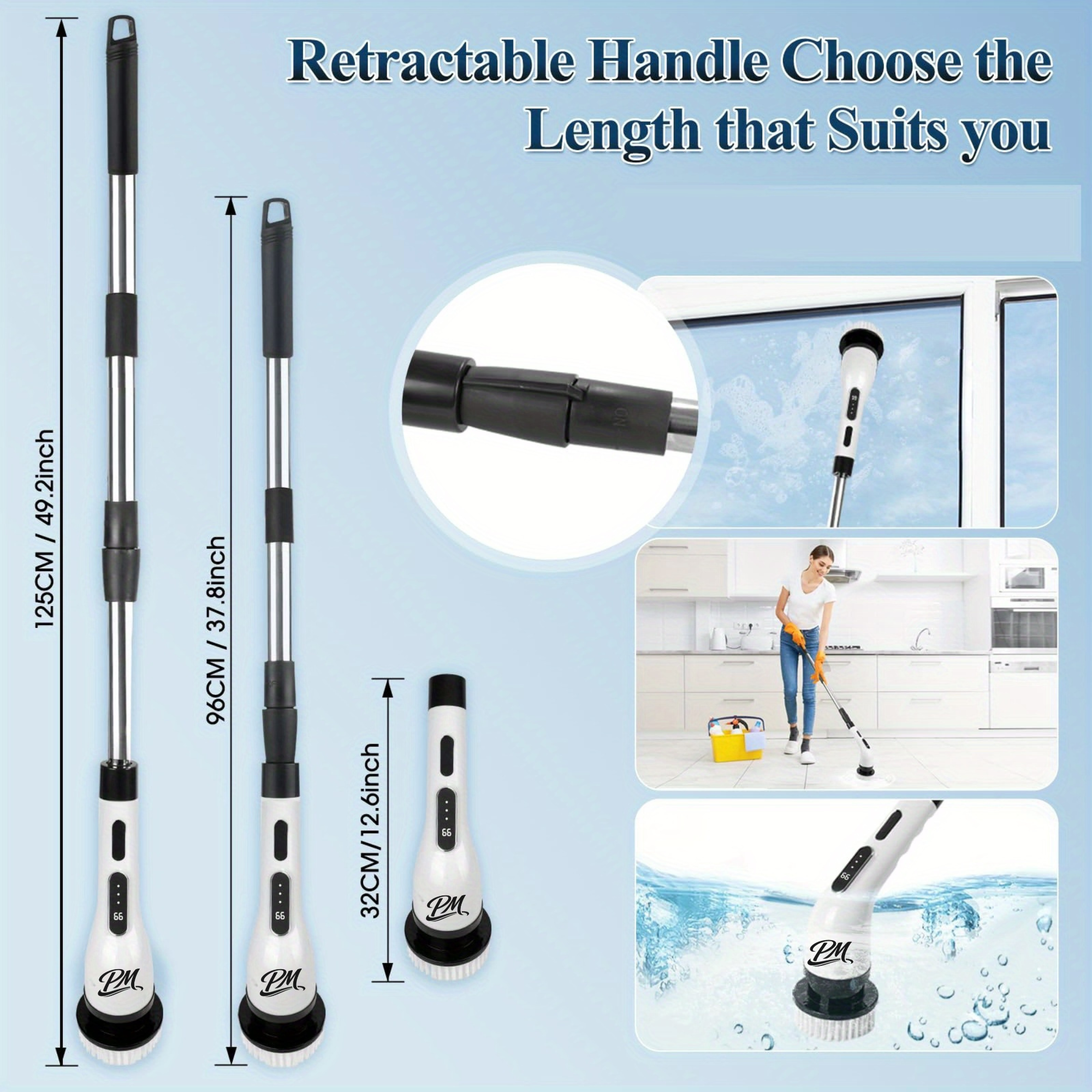 8pcs Cordless Electric Scrubber – Heavy-Duty Tile & Bathroom Cleaner