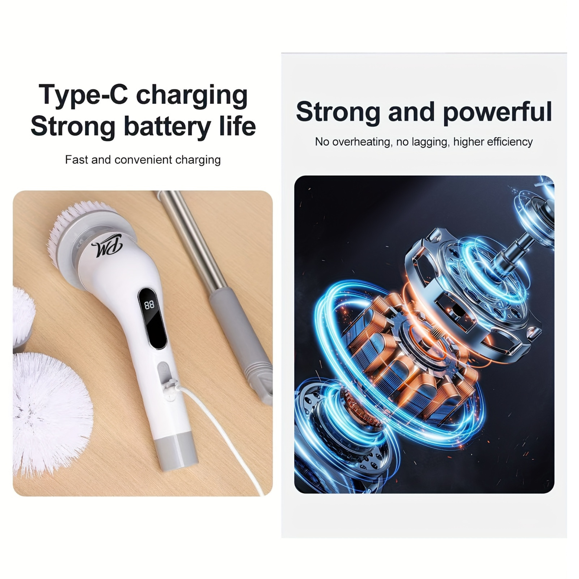 8pcs Cordless Electric Scrubber – Heavy-Duty Tile & Bathroom Cleaner