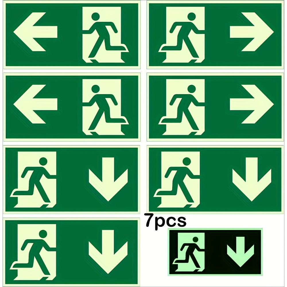7 Glow-in-the-Dark Exit Signs – 30x15cm, Fire Safety for Hotels & Offices