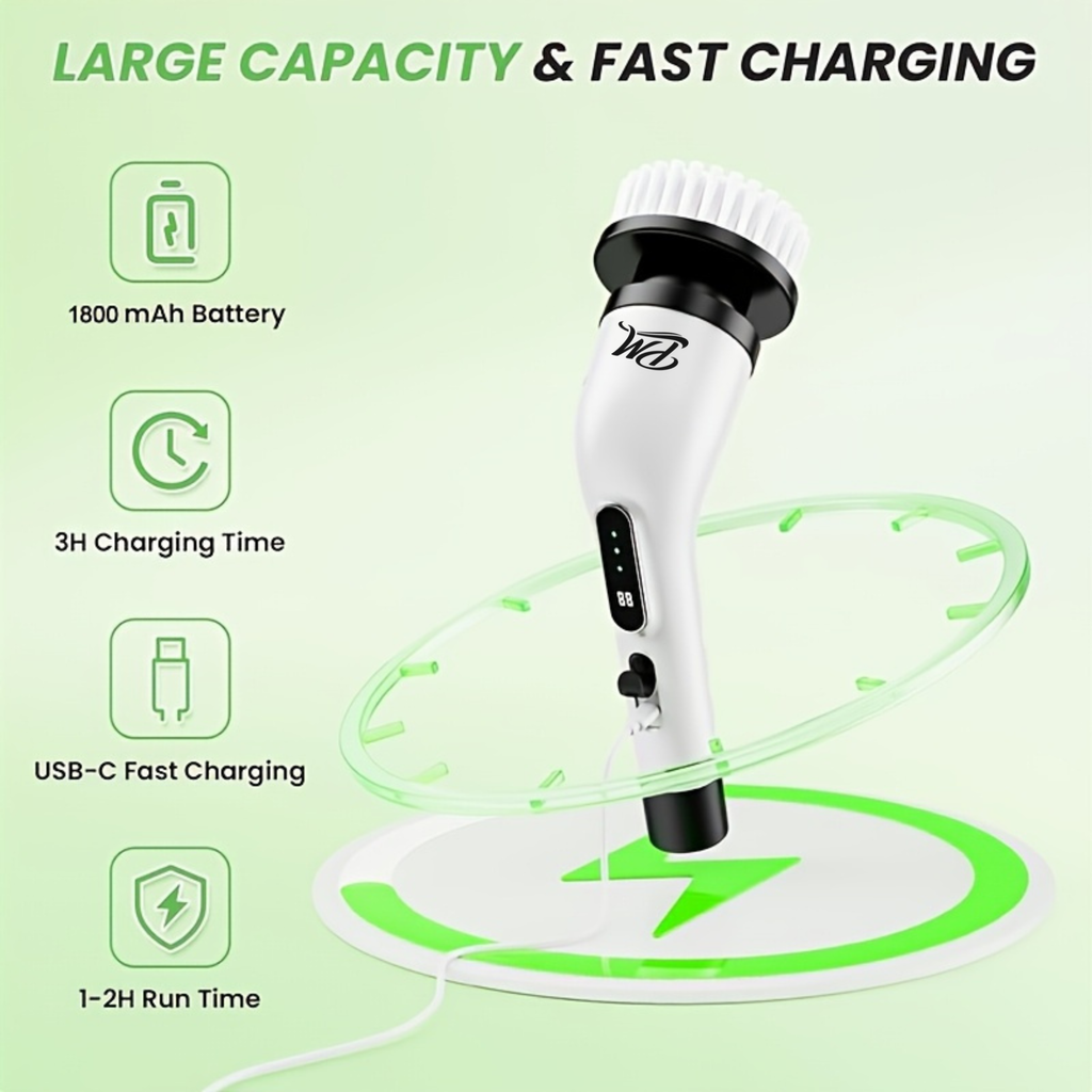 8pcs Cordless Electric Scrubber – Heavy-Duty Tile & Bathroom Cleaner
