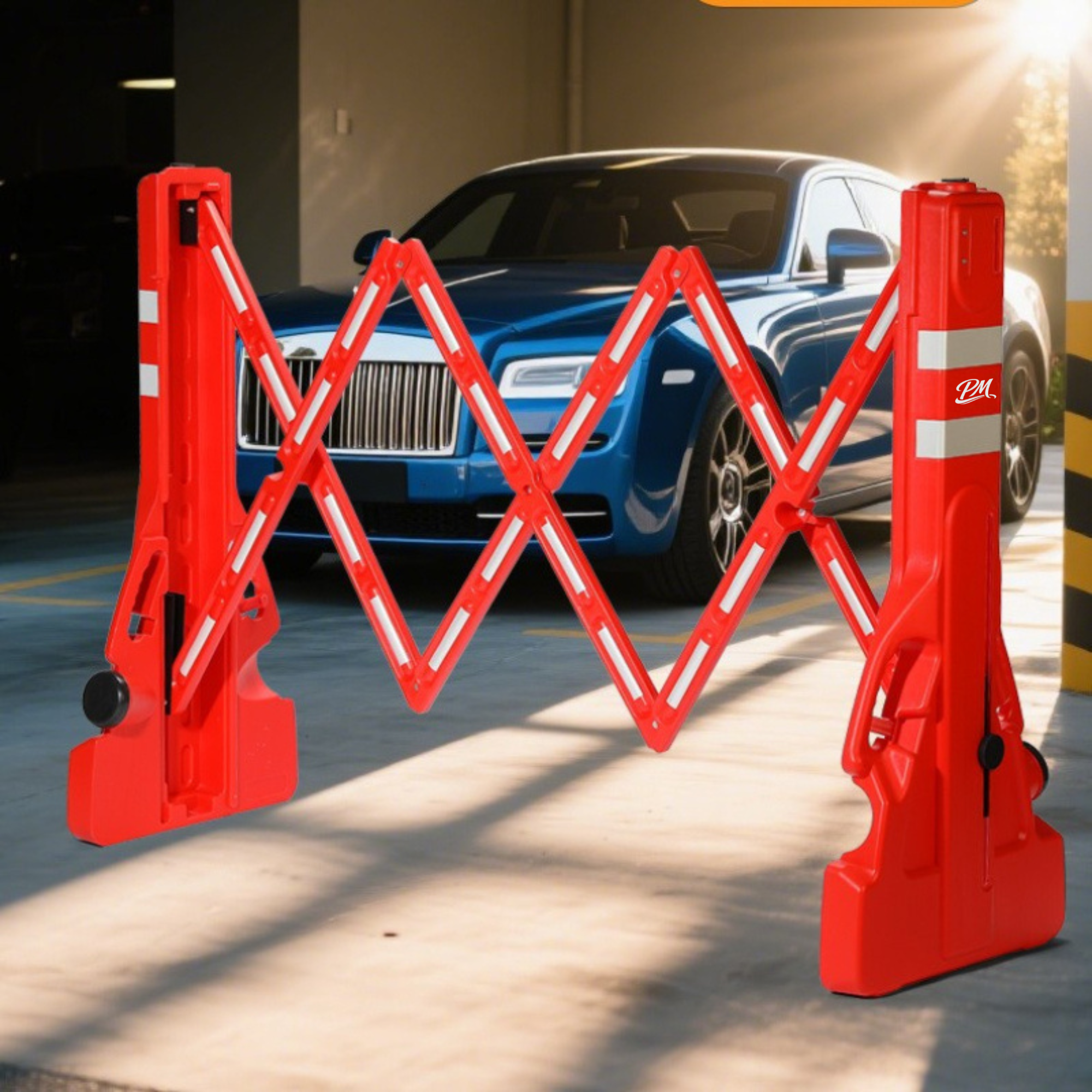 Red Retractable Safety Barrier – 2m, Water-Fillable
